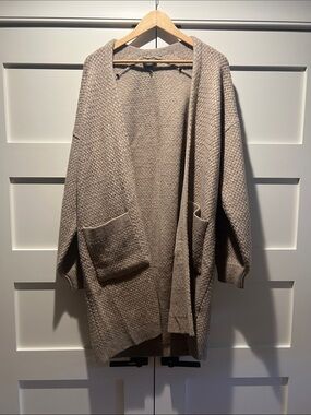 Open-Front Taupe Knit Cardigan Sweater